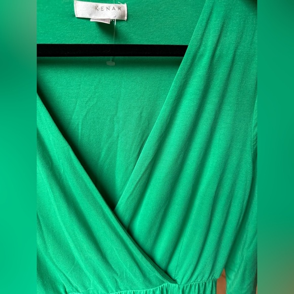 KENAR Vibrant Green Faux Wrap Dress Womens size Large - Picture 4 of 8